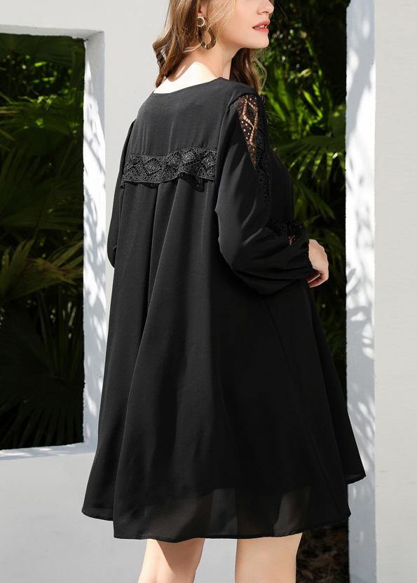Black Lace Chiffon Button Summerdresses