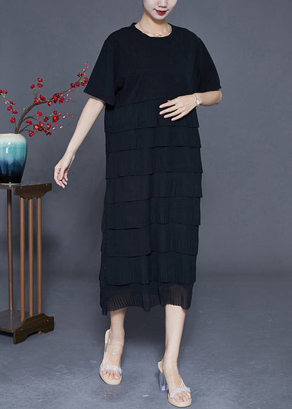 Black Layered Ruffles Wrinkled Chiffon Long Dress Summer