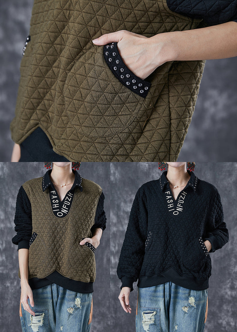 Black Letter Embroidered Rivet Cotton Pullover Sweatshirt Fall