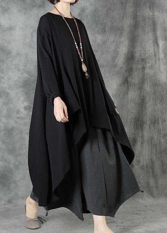 Black O-neck Asymmetrical Design Fall Top Long Sleeve