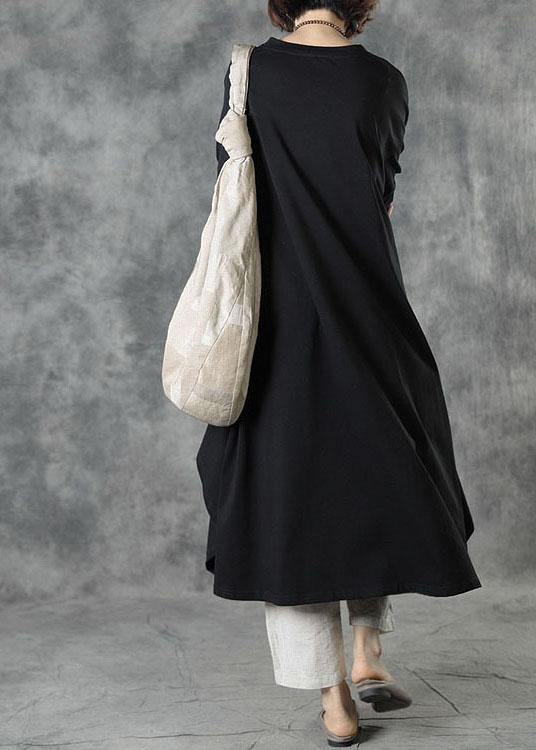Women Black O-Neck Asymmetrical Design Fall Top Long Sleeve