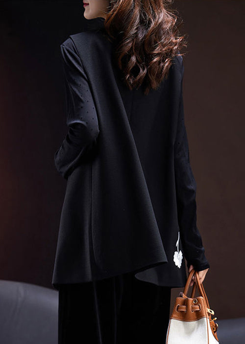Black O-neck Embroidered Button Cotton Waistcoat Sleeveless