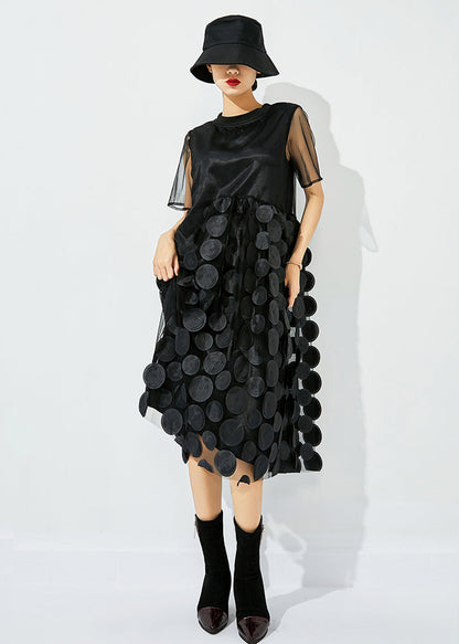 Light Green O-neck Patchwork Dot Tulle Holiday Dress Summer