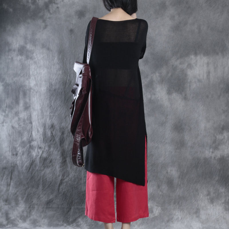 Black O-neck Patchwork Fall Half Sleeve Top