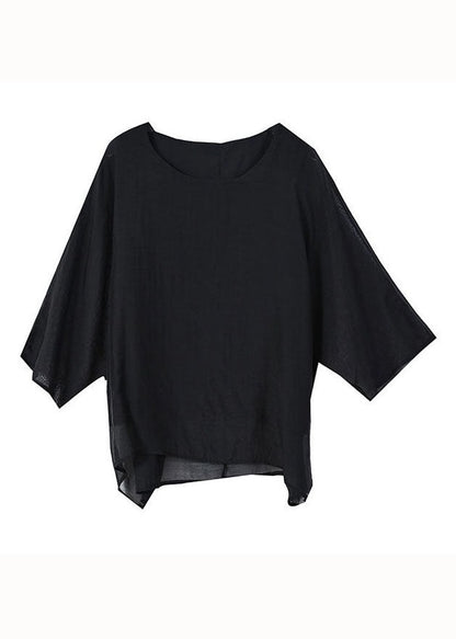 Black O Neck Patchwork Silk Tops Summer