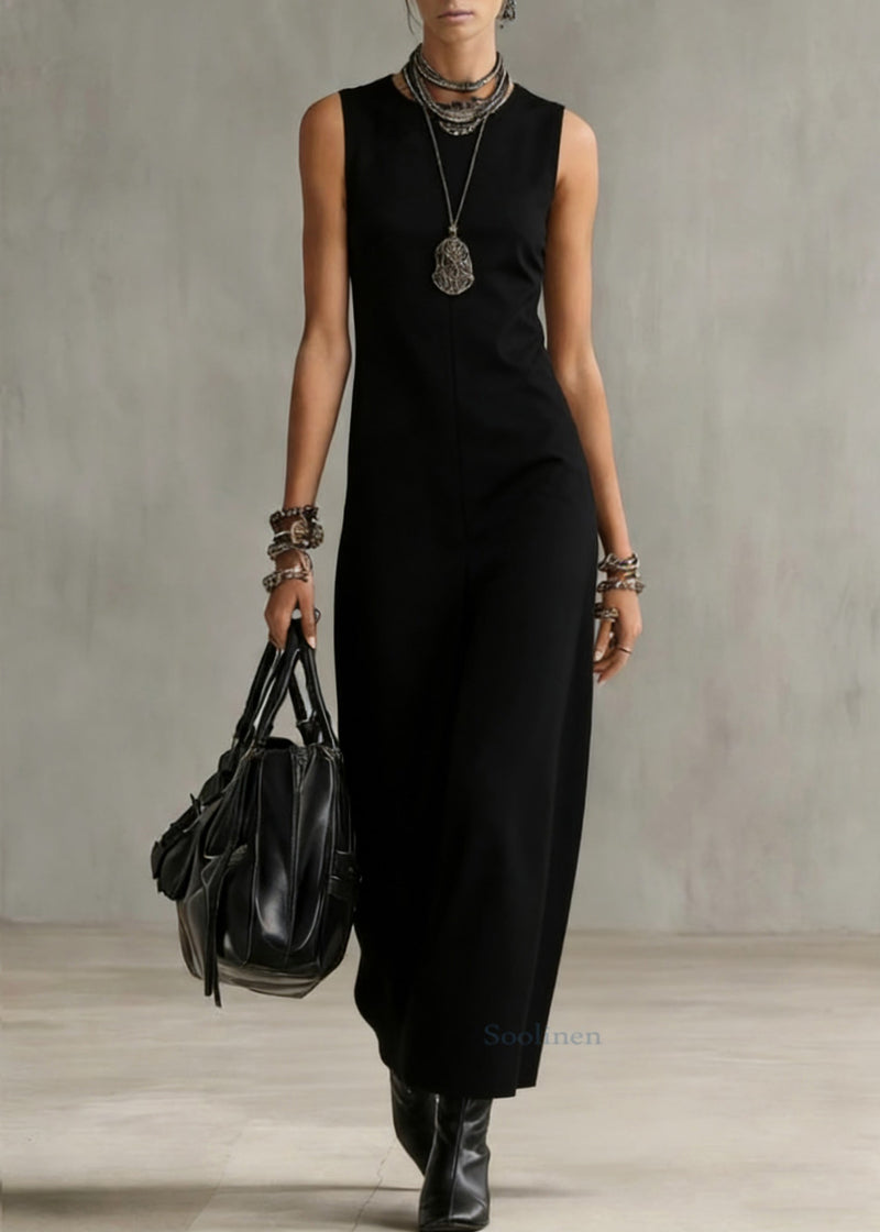 Black O Neck Cotton Long Dress Sleeveless