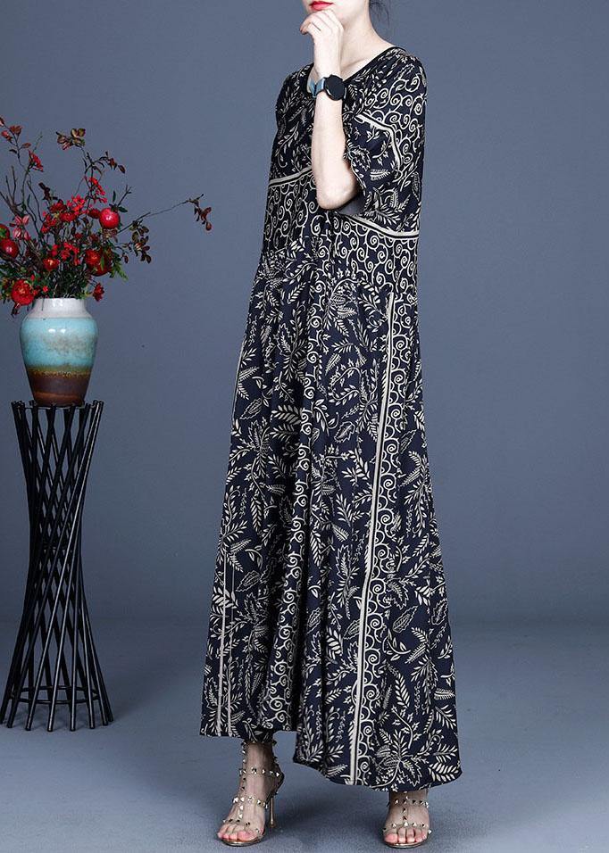 Black O-neck Summer Silk Blended Maxi Dresses