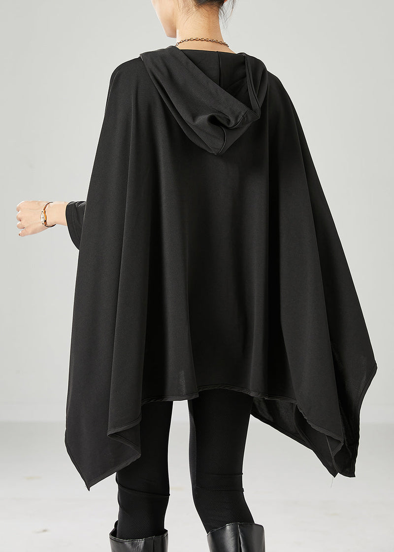Black Oversized Asymmetrical Cotton Pullover Fall