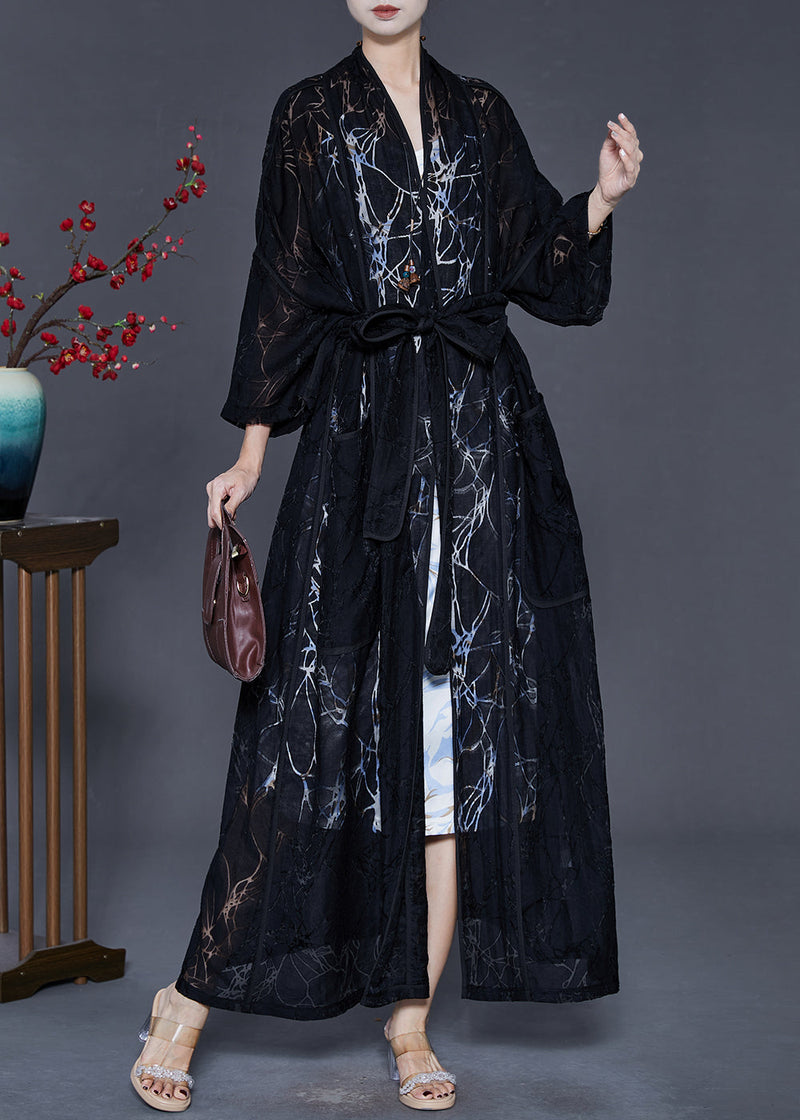 Black Oversized Hollow Out Chiffon Cardigan Spring