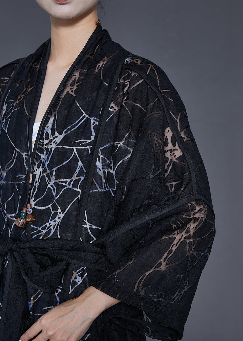 Black Oversized Hollow Out Chiffon Cardigan Spring