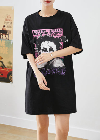 Black Oversized Original Design Print Cotton Tanks Summer