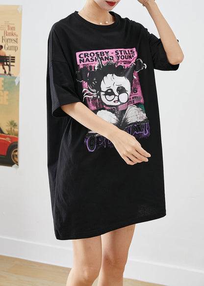 Black Oversized Original Design Print Cotton Tanks Summer