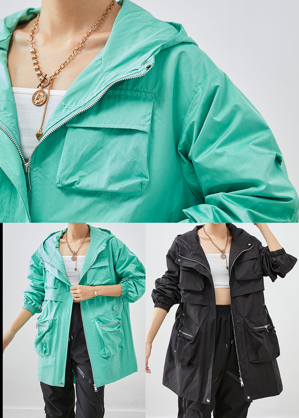 Black Oversized Patchwork Pockets Spandex Coat Fall