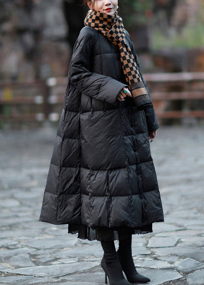 Black Oversized Pockets Duck Down Coat Winter