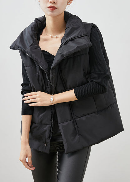 Black Oversized Pockets Fine Cotton Filled Vest Winter