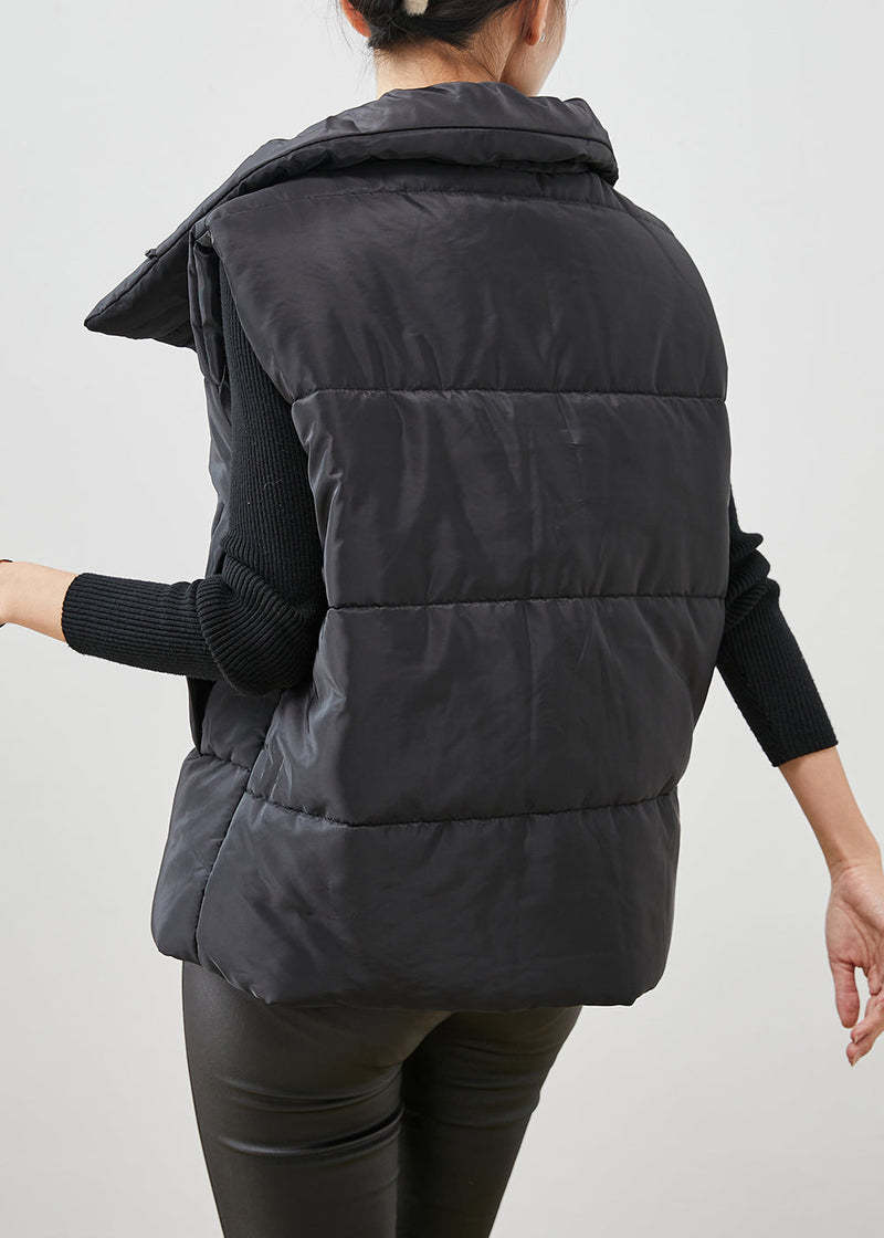 Black Oversized Pockets Fine Cotton Filled Vest Winter