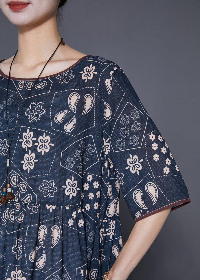 Black Oversized Print Silk Long Dress Summer