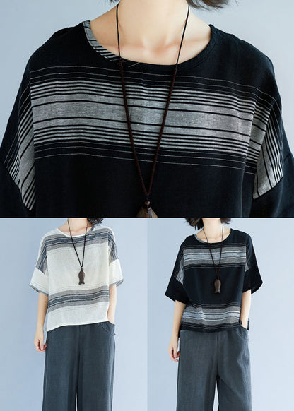 Black Oversized Striped Cotton Tanks Short Sleeve