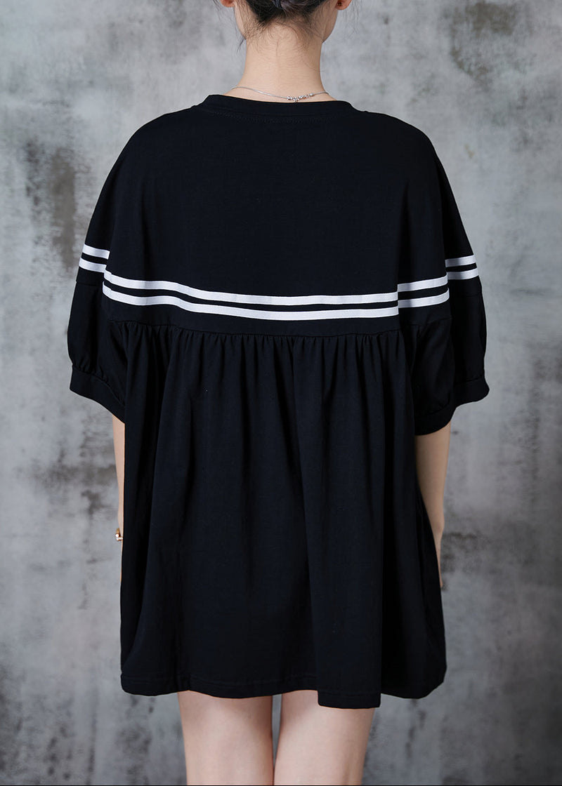 Black Oversized Striped Cotton Tanks Summer