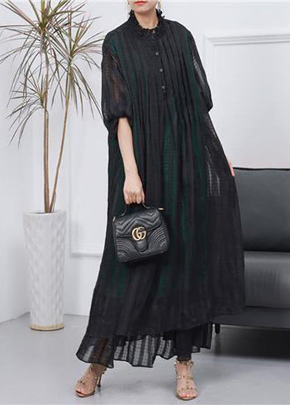 Black Oversized Wrinkled Cotton Long Dress Spring
