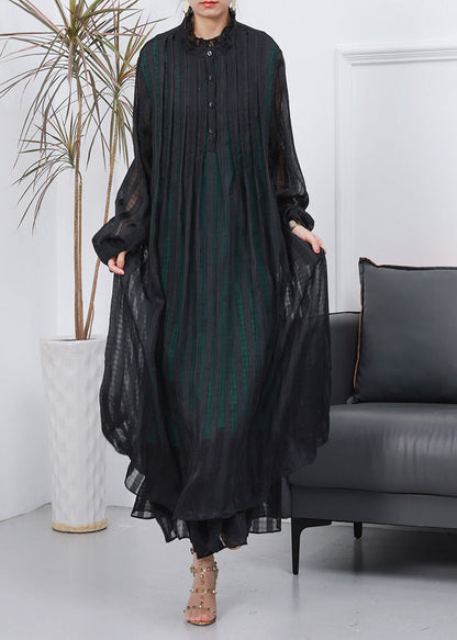 Black Oversized Wrinkled Cotton Long Dress Spring