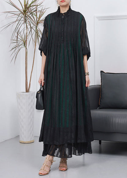 Black Oversized Wrinkled Cotton Long Dress Spring