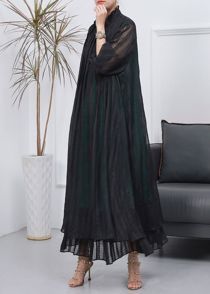 Black Oversized Wrinkled Cotton Long Dress Spring