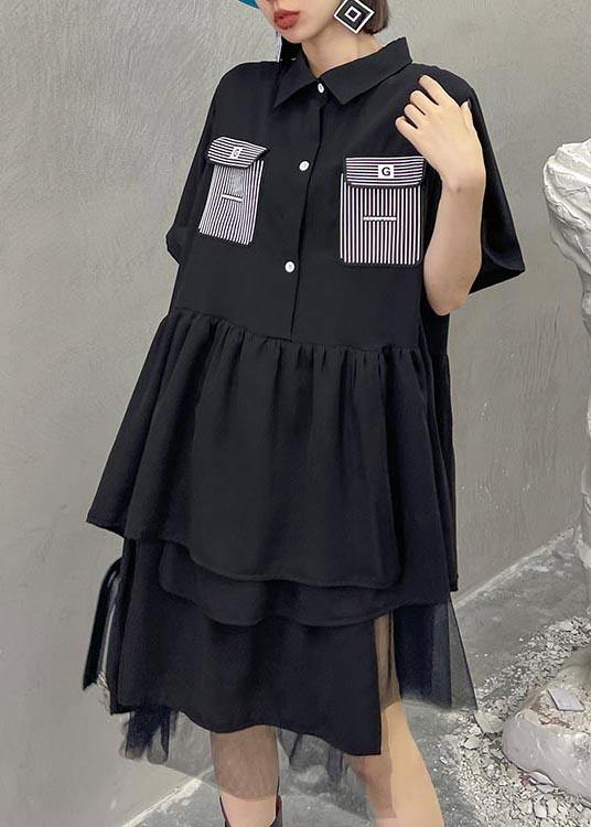 Black Patchwork Asymmetrical Design Tulle Dresses Summer