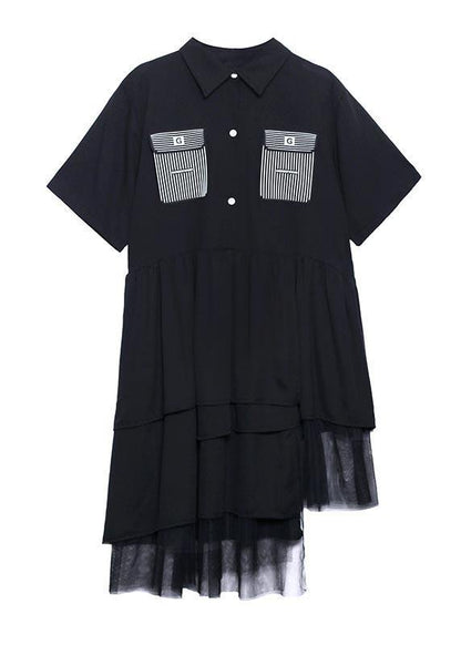 Black Patchwork Asymmetrical Design Tulle Dresses Summer