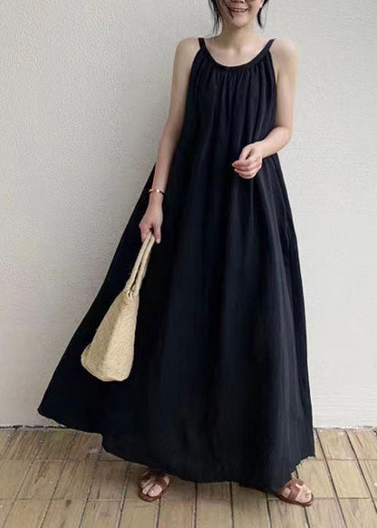 Black Patchwork Cotton Spaghetti Strap Holiday Dress Summer