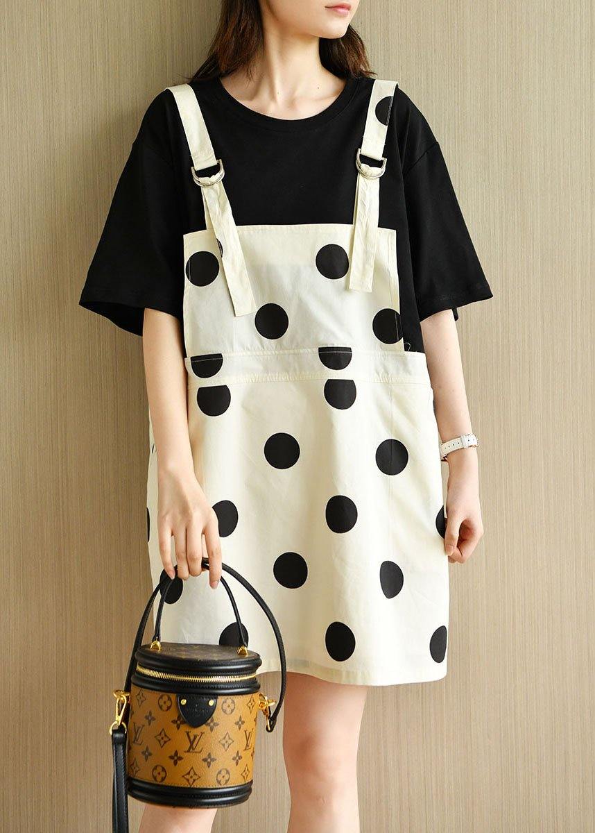 Black Patchwork Dot Summer Dresses Half Sleeve
