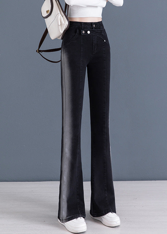 Black Patchwork High Waist Flared Trousers Summer