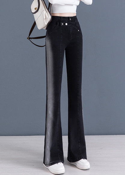 Black Patchwork High Waist Flared Trousers Summer