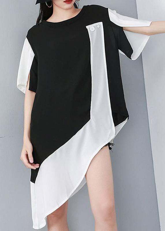 Black Personality Loose Clothes Spliced Irregular Chiffon T-shirt