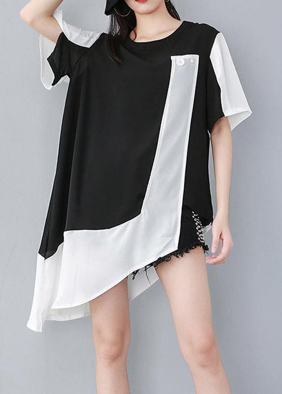 Black Personality Loose Clothes Spliced Irregular Chiffon T-shirt