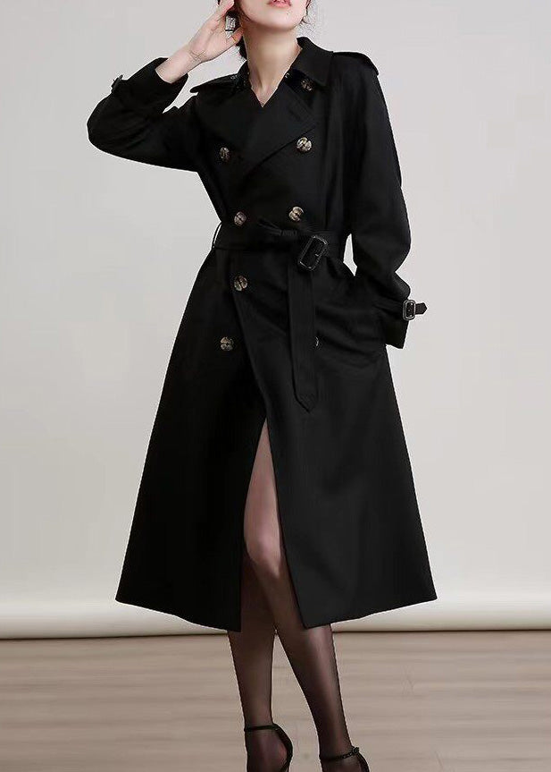 Black Peter Pan Collar Double Breast Cotton Trench Spring