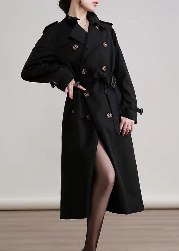 Black Peter Pan Collar Double Breast Cotton Trench Spring
