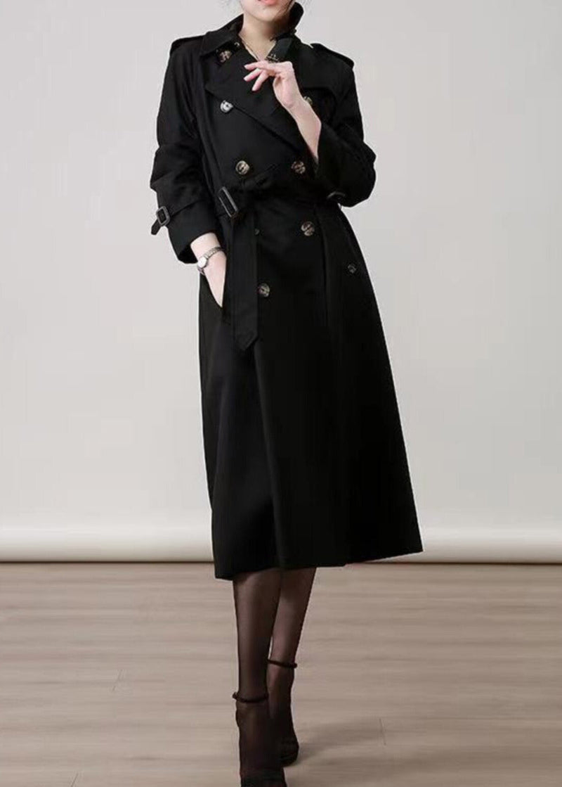 Black Peter Pan Collar Double Breast Cotton Trench Spring
