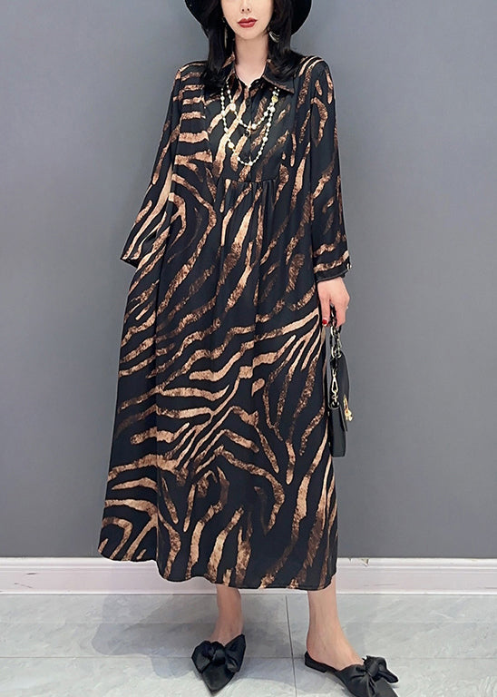 Black Peter Pan Collar Print Button Long Shirts Dress Spring