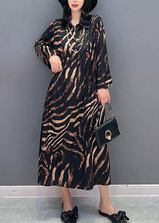 Black Peter Pan Collar Print Button Long Shirts Dress Spring