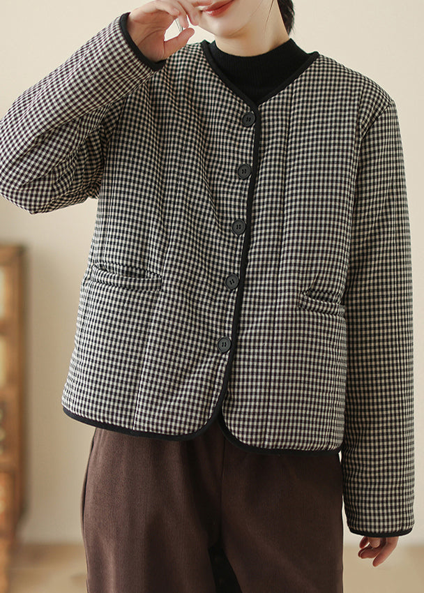 Black Plaid Fine Cotton Filled Parka Winter
