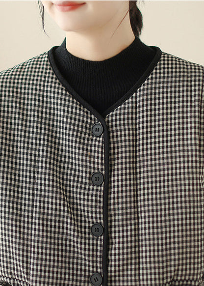 Black Plaid Fine Cotton Filled Parka Winter
