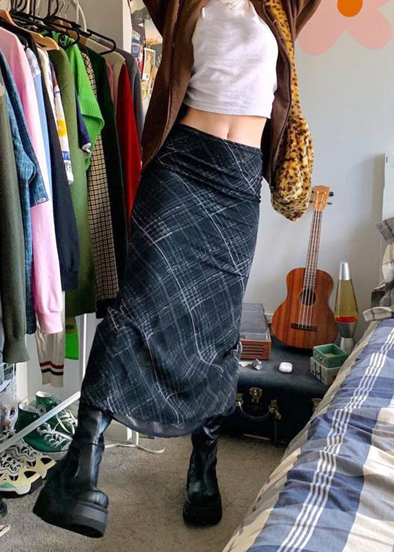 Black Plaid High Waist Patchwork Tulle Skirts Summer