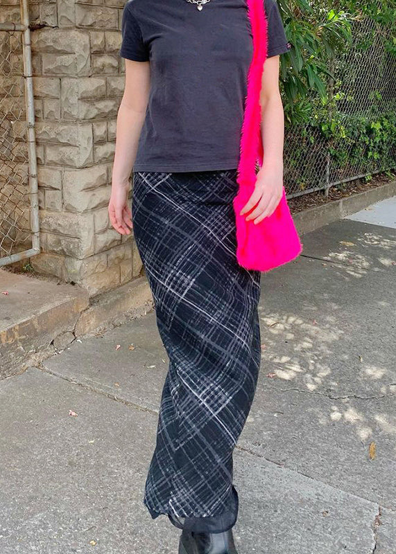 Black Plaid High Waist Patchwork Tulle Skirts Summer
