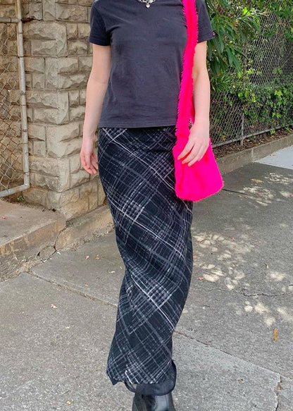 Black Plaid High Waist Patchwork Tulle Skirts Summer