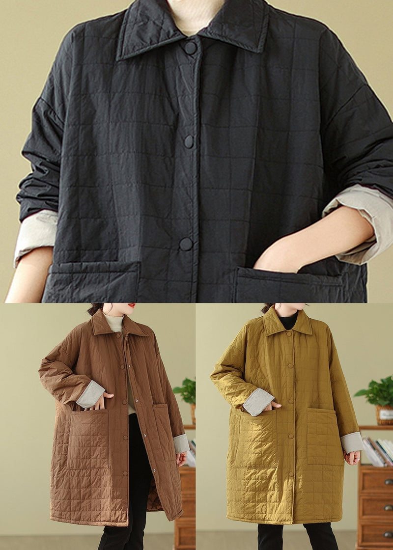 Black Pockets Button Patchwork Fine Cotton Filled Coat Winter