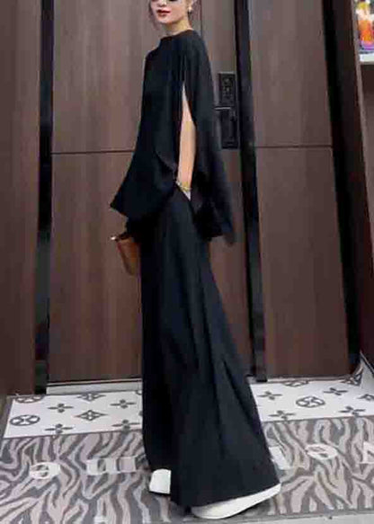 Black Pockets Patchwork Tops and Pantstwo Piece Suit Summer