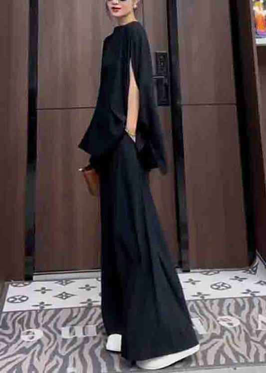 Black Pockets Patchwork Tops and Pantstwo Piece Suit Summer