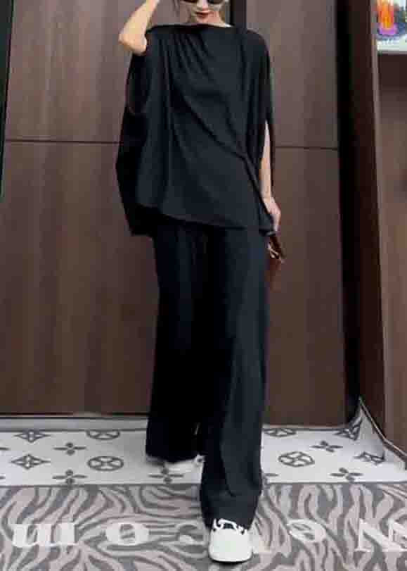 Black Pockets Patchwork Tops and Pantstwo Piece Suit Summer