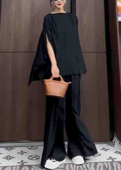 Black Pockets Patchwork Tops and Pantstwo Piece Suit Summer